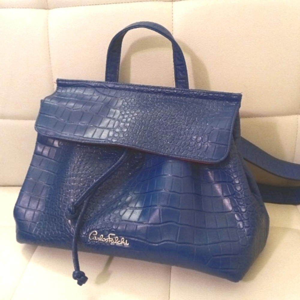 Carlos Falchi Medium Large Blue Red Faux Leather Handbag or Shoulder Bag